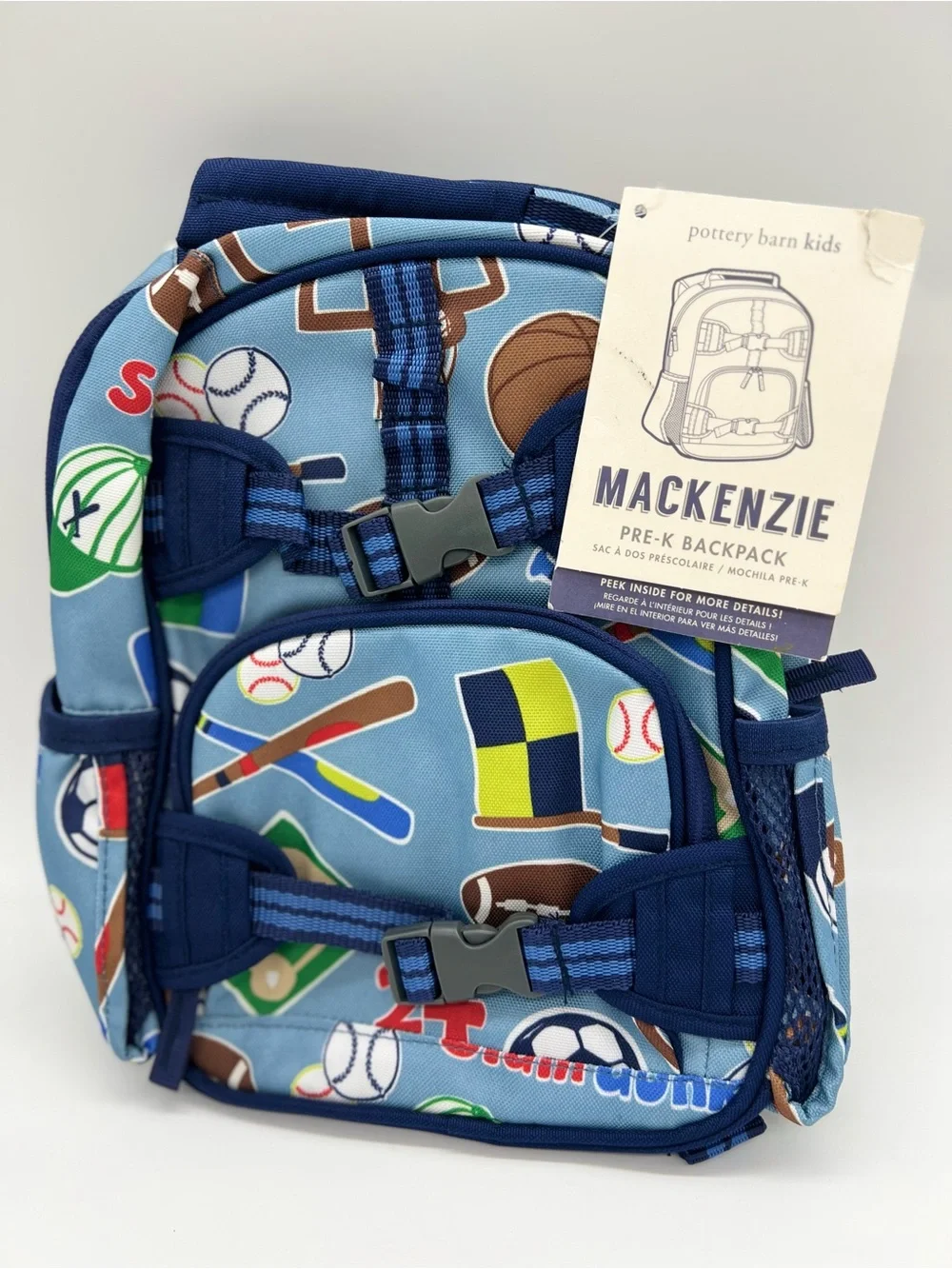 Pottery Barn Kids Baseball Basketball Mackenzie Backpack Pre K Size 10/8 In Blue